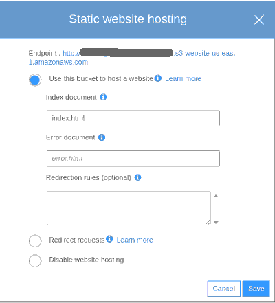 Amazon S3 Properties/website