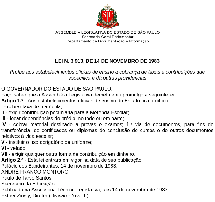 Lei n. 3913 de 14 de novembro de 1983-SP